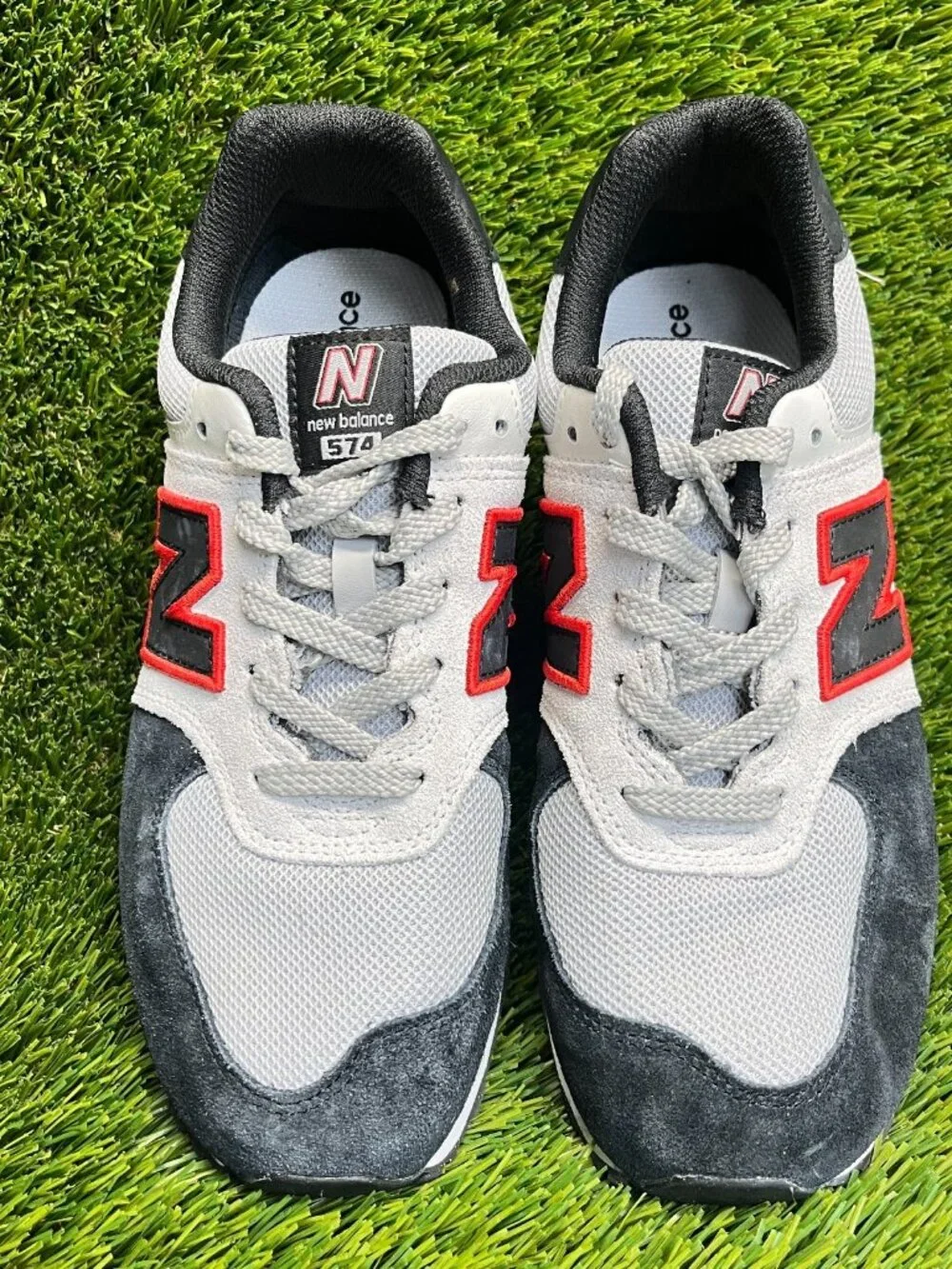New Balance 574‎ v1 Boys Size 7Y White Black Red Athletic Running Shoes Sneakers